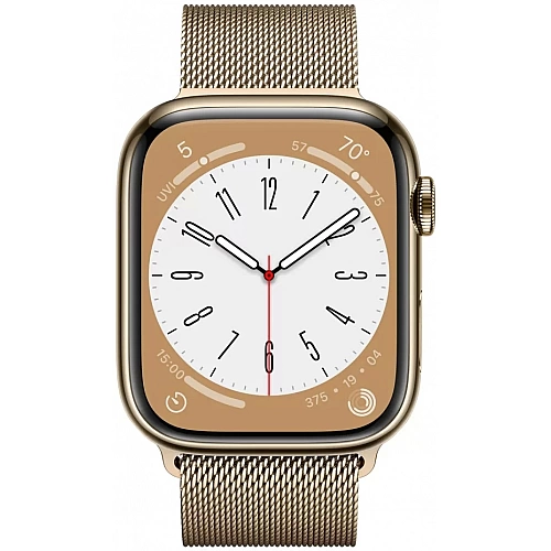Умные часы Apple Watch Series 8 45 мм (корпус из нержавеющей стали, золотистый/золотистый, миланский сетчатый браслет)