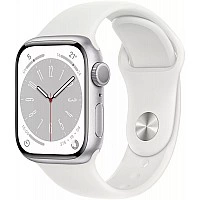 Умные часы Apple Watch Series 8 LTE 41 мм (алюминиевый корпус, серебристый/белый, спортивный силиконовый ремешок)
