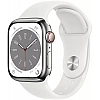 Умные часы Apple Watch Series 8 LTE 41 мм (корпус из нержавеющей стали, серебристый/белый, силиконовый ремешок)