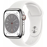Умные часы Apple Watch Series 8 LTE 41 мм (корпус из нержавеющей стали, серебристый/белый, силиконовый ремешок)