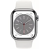 Умные часы Apple Watch Series 8 LTE 41 мм (корпус из нержавеющей стали, серебристый/белый, силиконовый ремешок)