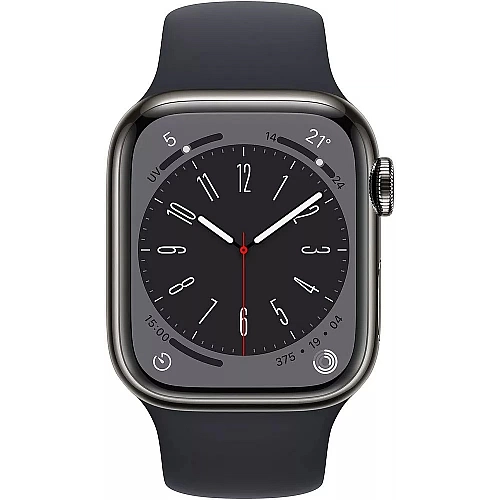 Умные часы Apple Watch Series 8 LTE 41 мм (корпус из нержавеющей стали, темно-серый/темно-серый, силиконовый ремешок)