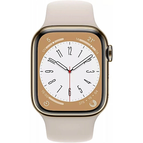 Умные часы Apple Watch Series 8 LTE 41 мм (корпус из нержавеющей стали, звездный свет/звездный свет, силиконовый ремешок)