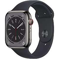 Умные часы Apple Watch Series 8 LTE 45 мм (корпус из нержавеющей стали, темно-серый/темно-серый, силиконовый ремешок)