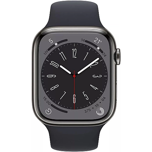 Умные часы Apple Watch Series 8 LTE 45 мм (корпус из нержавеющей стали, темно-серый/темно-серый, силиконовый ремешок)