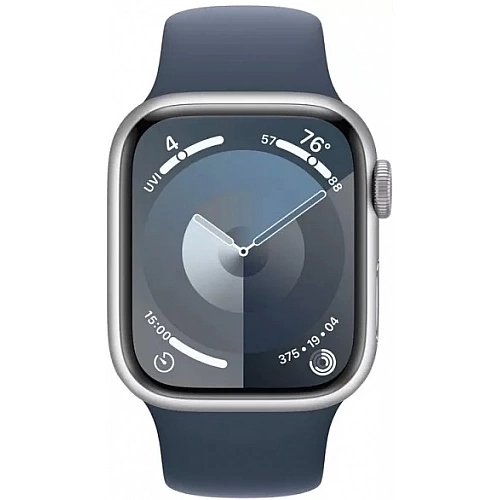 Умные часы Apple Watch Series 9 41 мм (алюминиевый корпус, серебристый/грозовой синий, спортивный силиконовый ремешок M/L)