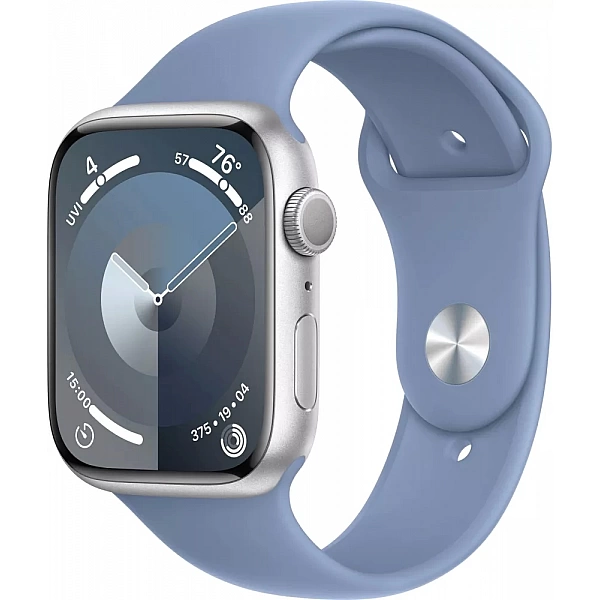 Умные часы Apple Watch Series 9 41 мм (алюминиевый корпус, серебристый/зимний синий, спортивный силиконовый ремешок M/L)