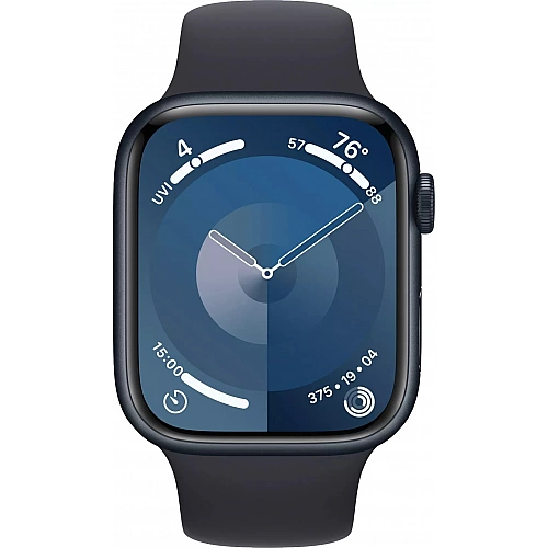 Умные часы Apple Watch Series 9 45 мм (алюминиевый корпус, полуночный/полуночный, спортивный силиконовый ремешок M/L)