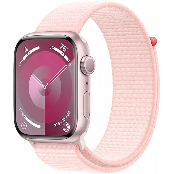 Умные часы Apple Watch Series 9 45 мм (алюминиевый корпус, розовый/розовый, спортивный нейлоновый ремешок)