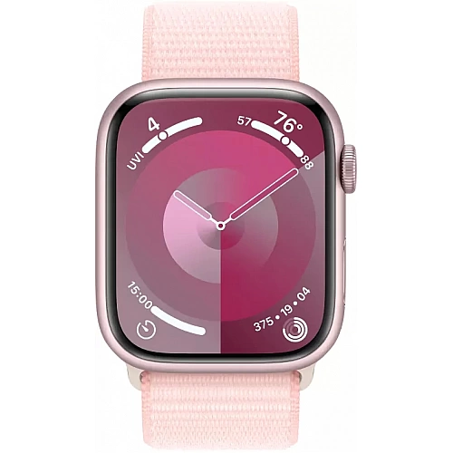 Умные часы Apple Watch Series 9 45 мм (алюминиевый корпус, розовый/розовый, спортивный нейлоновый ремешок)