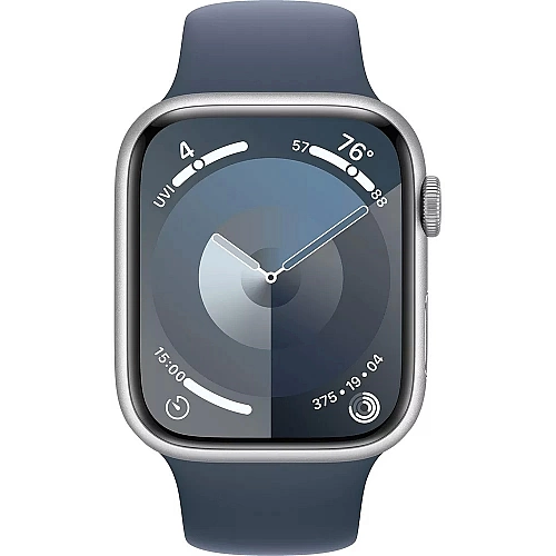 Умные часы Apple Watch Series 9 45 мм (алюминиевый корпус, серебристый/грозовой синий, спортивный силиконовый ремешок M/L)