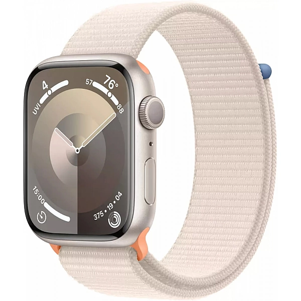 Умные часы Apple Watch Series 9 45 мм (алюминиевый корпус, звездный свет/звездный свет, нейлоновый ремешок)