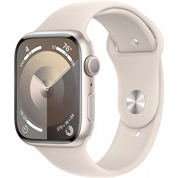 Умные часы Apple Watch Series 9 45 мм (алюминиевый корпус, звездный свет/звездный свет, спортивный силиконовый ремешок M/L)
