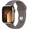 Умные часы Apple Watch Series 9 LTE 41 мм (корпус из нержавеющей стали, золотистый/темно-серый, спортивный силиконовый ремешок S/M)