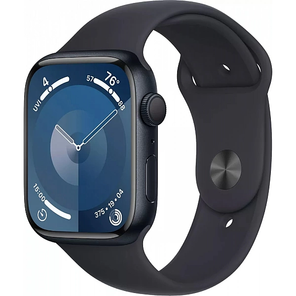 Умные часы Apple Watch Series 9 LTE 45 мм (алюминиевый корпус, полуночный/полуночный, спортивный силиконовый ремешок S/M)