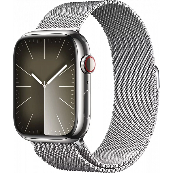 Умные часы Apple Watch Series 9 LTE 45 мм (корпус из нержавеющей стали, серебристый/миланский серебристый)
