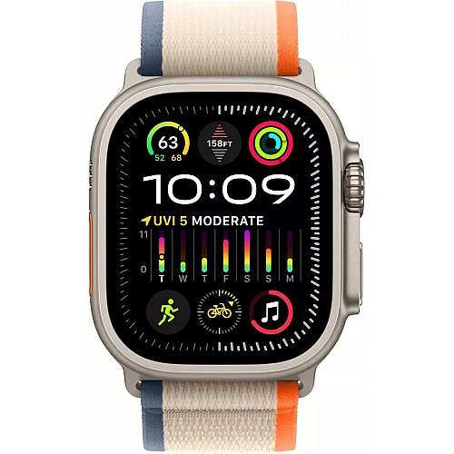 Умные часы Apple Watch Ultra 2 LTE 49 мм (титановый корпус, титановый/бежево-оранжевый, нейлоновый ремешок размера M/L)