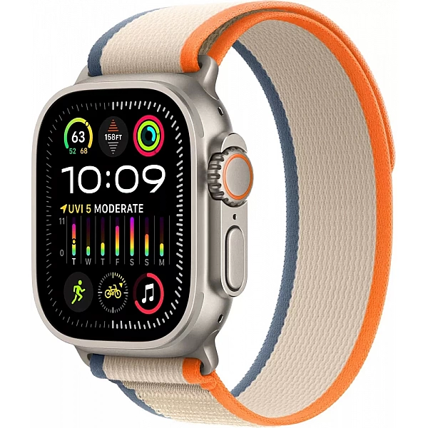 Умные часы Apple Watch Ultra 2 LTE 49 мм (титановый корпус, титановый/бежево-оранжевый, нейлоновый ремешок размера S/M)