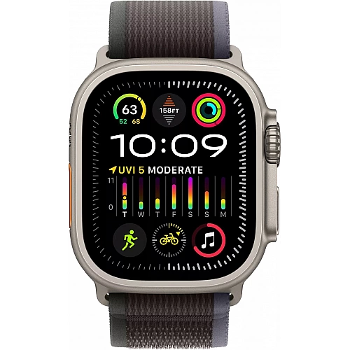 Умные часы Apple Watch Ultra 2 LTE 49 мм (титановый корпус, титановый/черно-синий, нейлоновый ремешок размера S/M)