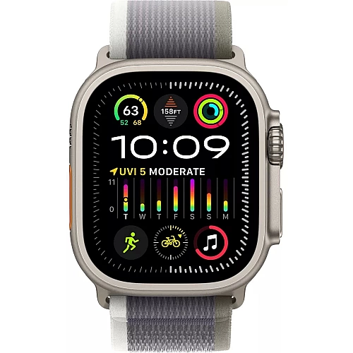 Умные часы Apple Watch Ultra 2 LTE 49 мм (титановый корпус, титановый/серо-зеленый, нейлоновый ремешок размера S/M)
