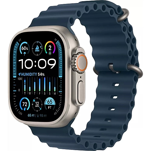 Умные часы Apple Watch Ultra 2 LTE 49 мм (титановый корпус, титановый/синий, ремешок из эластомера)