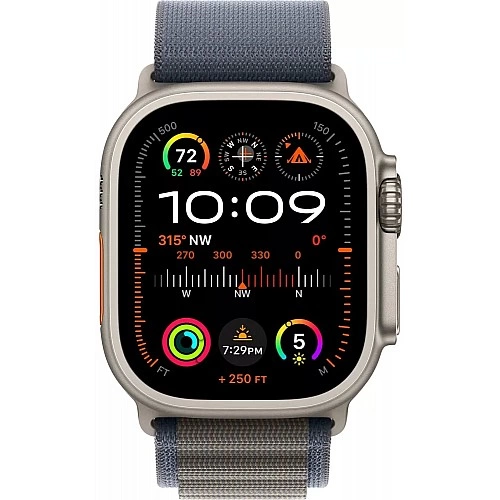 Умные часы Apple Watch Ultra 2 LTE 49 мм (титановый корпус, титановый/синий, текстильный ремешок размера L)