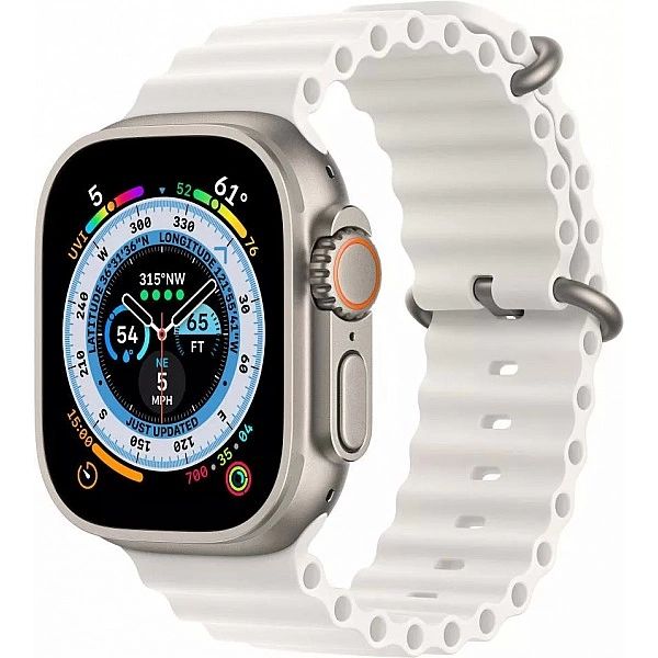 Умные часы Apple Watch Ultra LTE 49 мм (титановый корпус, титановый/белый, ремешок из эластомера)