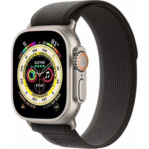Умные часы Apple Watch Ultra LTE 49 мм (титановый корпус, титановый/черно-серый, нейлоновый ремешок размера M/L)