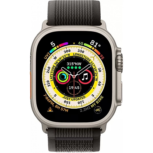 Умные часы Apple Watch Ultra LTE 49 мм (титановый корпус, титановый/черно-серый, нейлоновый ремешок размера M/L)