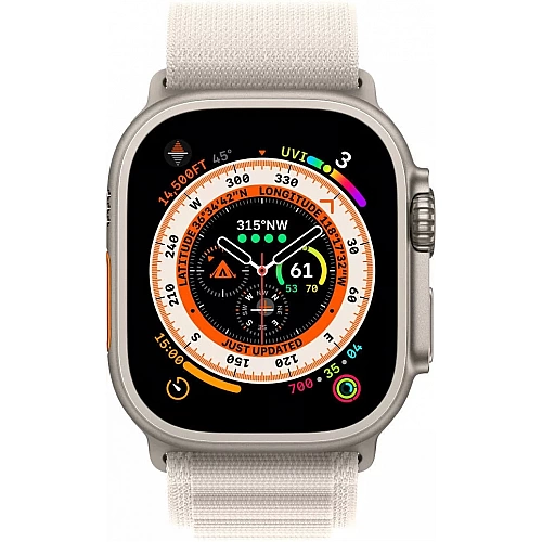 Умные часы Apple Watch Ultra LTE 49 мм (титановый корпус, титановый/звездный свет, текстильный ремешок размера L)
