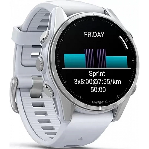 Умные часы Garmin Fenix 8 43мм (серебристый, белый ремешок)
