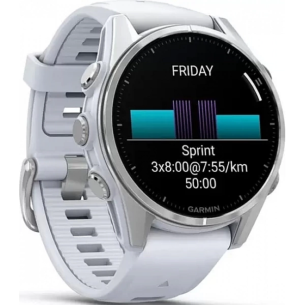 Умные часы Garmin Fenix 8 43мм (серебристый, белый ремешок)