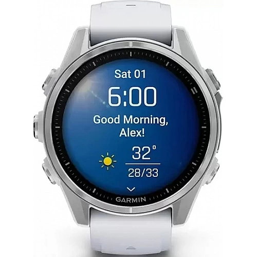 Умные часы Garmin Fenix 8 43мм (серебристый, белый ремешок)