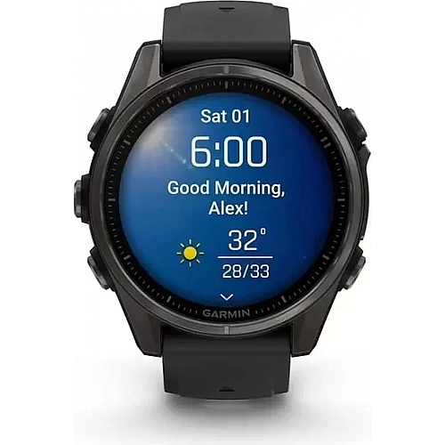 Умные часы Garmin Fenix 8 Sapphire 43мм (титановый угольно-черный DLC, пепельно-серый ремешок)