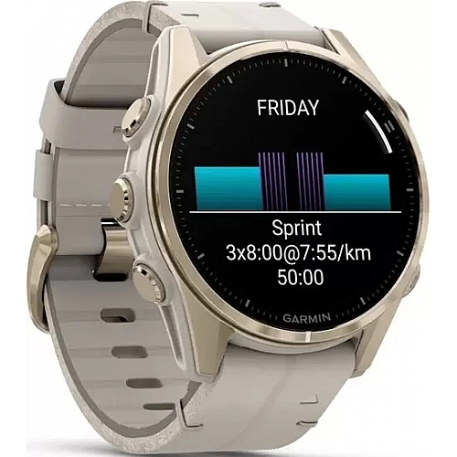 Умные часы Garmin Fenix 8 Sapphire 43мм (золотистый, серый кожаный ремешок)