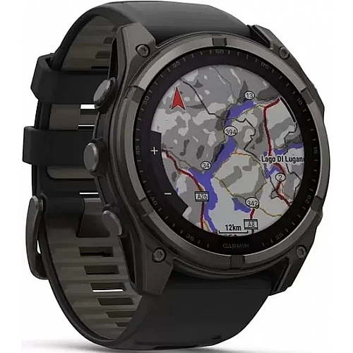 Умные часы Garmin Fenix 8 Solar, Sapphire 51мм (титановый угольно-серый с DLC-покрытием и черным ремешком)