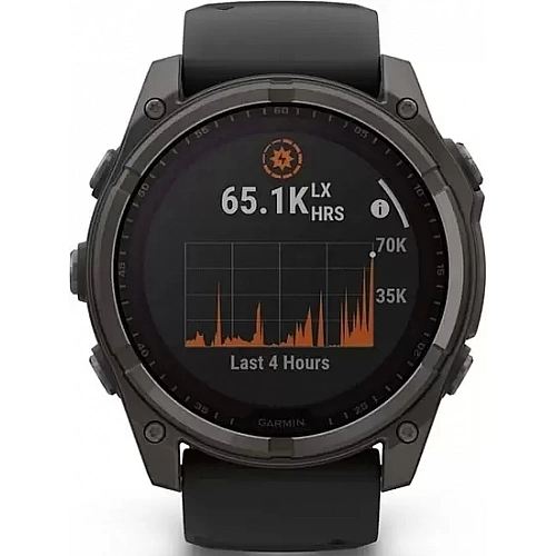 Умные часы Garmin Fenix 8 Solar, Sapphire 51мм (титановый угольно-серый с DLC-покрытием и черным ремешком)