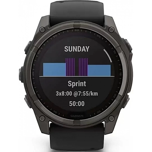 Умные часы Garmin Fenix 8 Solar, Sapphire 51мм (титановый угольно-серый с DLC-покрытием и черным ремешком)