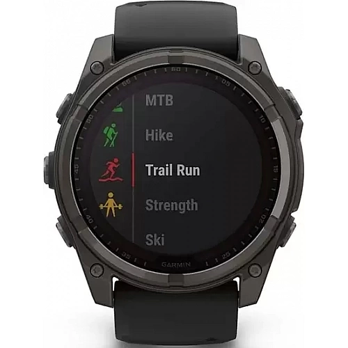 Умные часы Garmin Fenix 8 Solar, Sapphire 51мм (титановый угольно-серый с DLC-покрытием и черным ремешком)