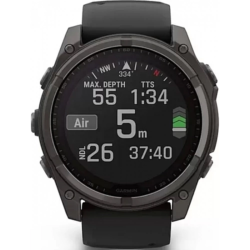 Умные часы Garmin Fenix 8 Solar, Sapphire 51мм (титановый угольно-серый с DLC-покрытием и черным ремешком)