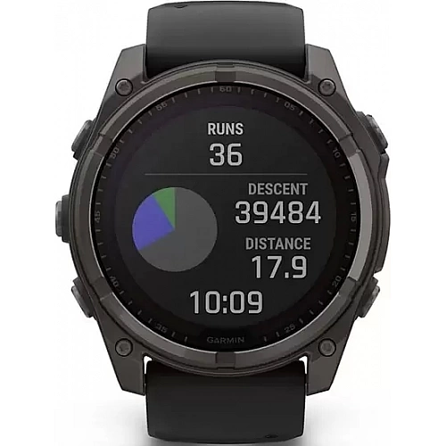 Умные часы Garmin Fenix 8 Solar, Sapphire 51мм (титановый угольно-серый с DLC-покрытием и черным ремешком)