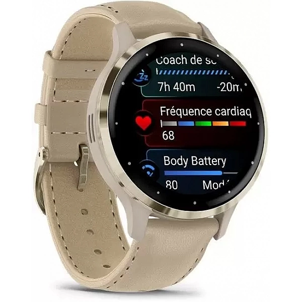 Умные часы Garmin Venu 3S (френч-грей, с кожаным ремешком)