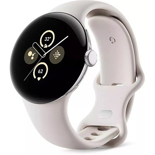 Умные часы Google Pixel Watch 2 LTE (глянцевый серебристый/фарфор, спортивный силиконовый ремешок)