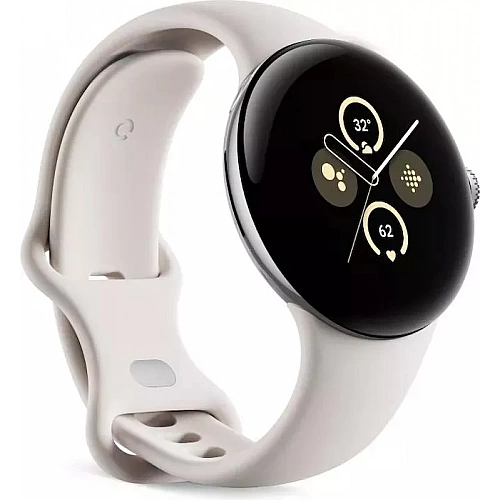 Умные часы Google Pixel Watch 2 LTE (глянцевый серебристый/фарфор, спортивный силиконовый ремешок)