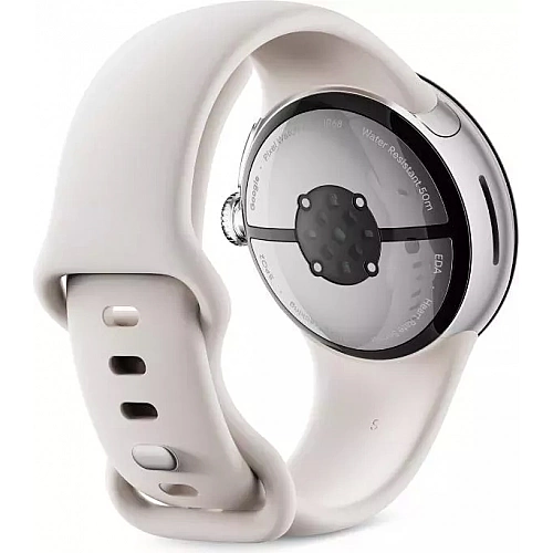 Умные часы Google Pixel Watch 2 LTE (глянцевый серебристый/фарфор, спортивный силиконовый ремешок)