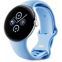 Умные часы Google Pixel Watch 2 LTE (глянцевый серебристый/залив, спортивный силиконовый ремешок)