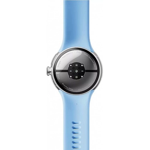 Умные часы Google Pixel Watch 2 (глянцевый серебристый/залив, спортивный силиконовый ремешок)