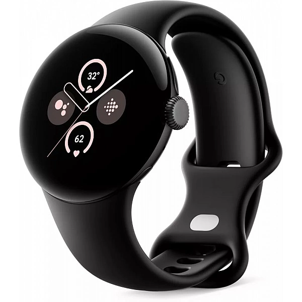 Умные часы Google Pixel Watch 2 (матовый черный/обсидиан, спортивный силиконовый ремешок)
