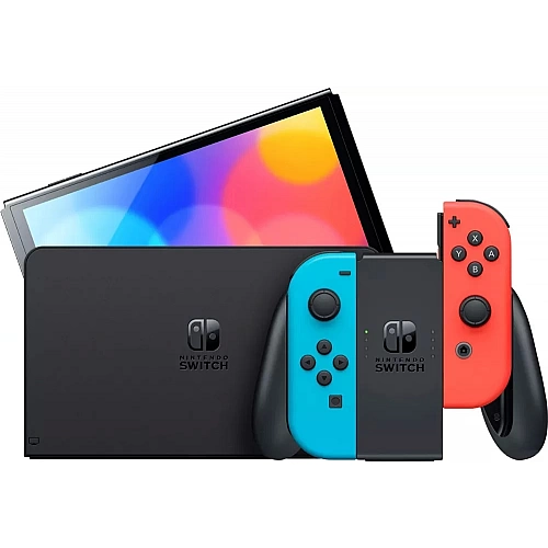 Игровая приставка Nintendo Switch OLED (черный, с неоновыми Joy-Con)