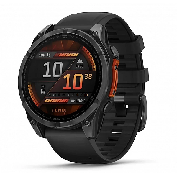 Умные часы Garmin Fenix 8 47мм (серый, черный силиконовый ремешок)